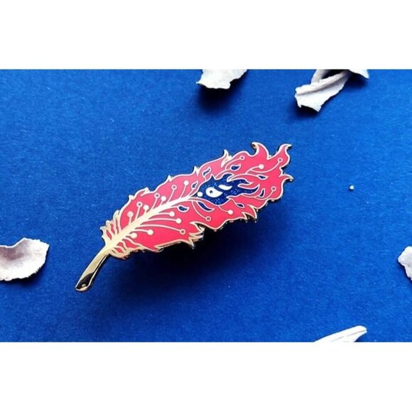 Phoenix Feather Pin - Gold Plated Fantasy & Mythical Jewelry & Brooch - Picture 5 of 9